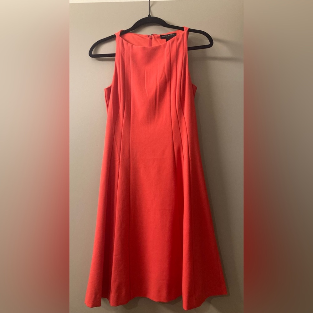 Banana Republic Factory A-Line High Neck Sleeveless: Red Solid Dress 2 - Picture 2 of 7